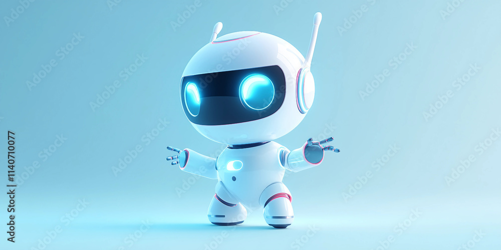 Poster clean 3d robot on blank studio
