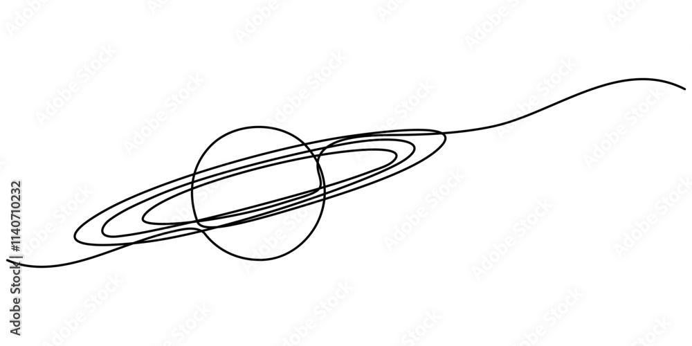Poster continuous one line drawing saturn planet. vector illustration, vector illustration continuous line 