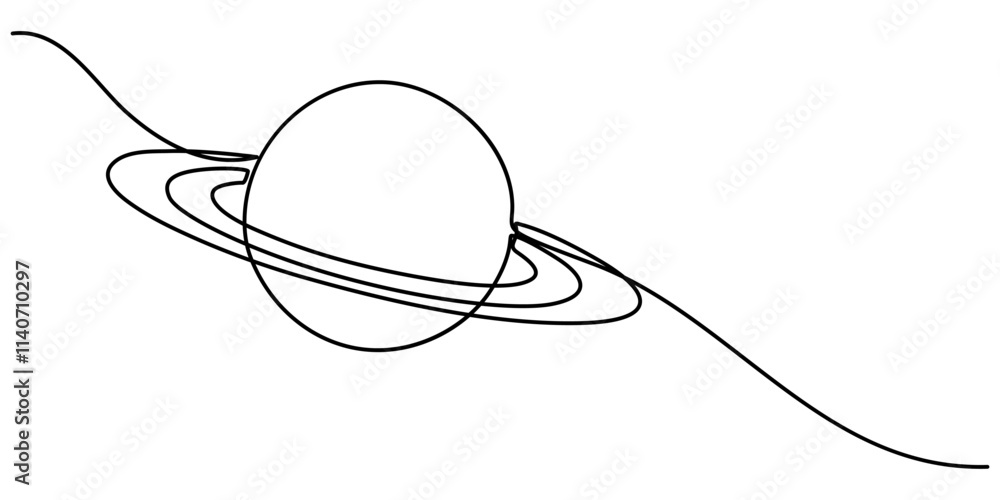 Poster continuous one line drawing saturn planet. vector illustration, vector illustration continuous line 