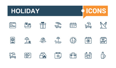 Holiday icon set. Contains related to art, glasses, cream, deer, snow, celebration, decoration and more. Thin outline icons pack. Solid line editable stroke. Vector line and solid icons.