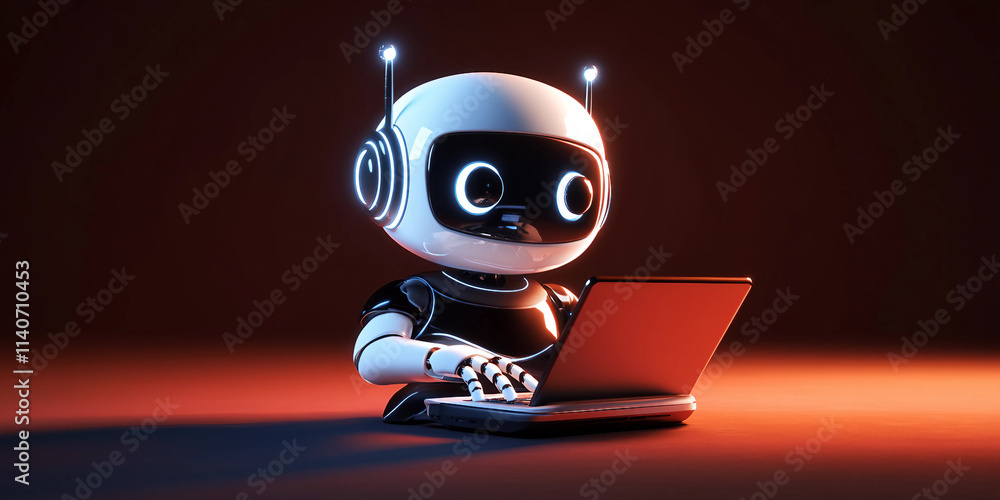 Poster 3d robot using laptop