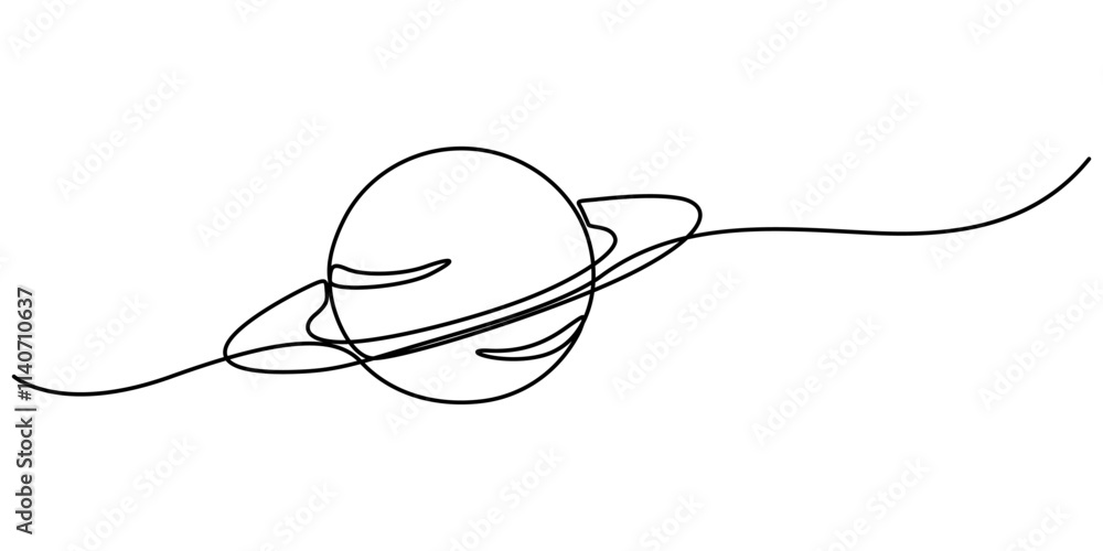 Poster continuous one line drawing saturn planet. vector illustration, vector illustration continuous line 