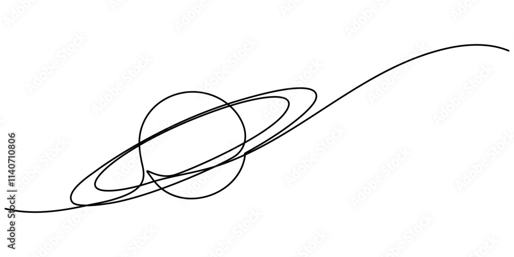 Poster Continuous one line drawing Saturn Planet. Vector illustration, vector illustration continuous line art drawing of ringed planet, Majestic saturn spins one. 