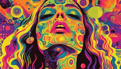 Psychedelic Portrait of a Woman with Closed Eyes