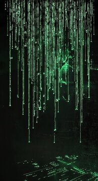 Cascading Code Rain in Shimmering Matrix Green on Dark Background