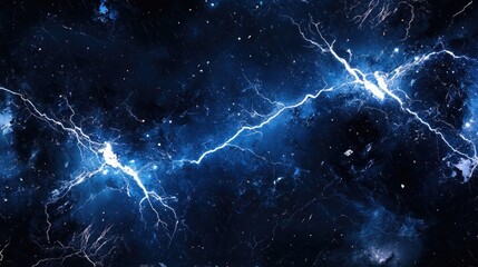 Electric lightning bolts cracking through a dark sky, intense blue and white glow, ultra HD, high-energy, 8K wallpaper