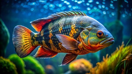 Fototapeta premium Stunning Oscar Fish Pictures: Vibrant Colors, Close-Up Shots, Aquarium Fish Photography
