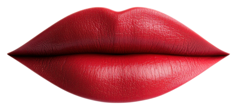PNG Glossy red lips, perfectly shaped and smooth, exuding a bold and vibrant aesthetic.