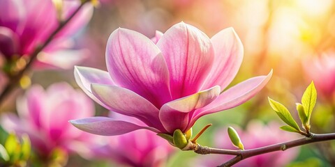 Obraz premium Stunning Pink Magnolia Blossoms, Spring Flowers, Floral Photography, Nature Macro, Beautiful Bloom, Delicate Petals, Close-up Magnolia, Pink Flower Images, Springtime Photography, 