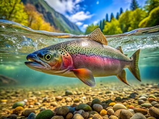 Fototapeta premium Stunning Rainbow Trout Photo: High-Resolution Fish Images, Underwater Wildlife Photography, Aquatic Life Pictures