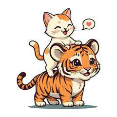 Cute Tiger Cartoon Vector Icon Illustration Animal Nature Icon Concept Isolated Vector of cute tiger