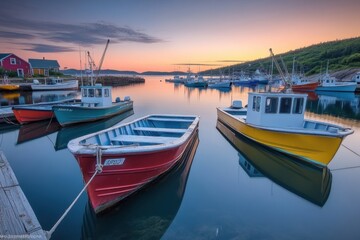 Fototapeta premium fishing boats in a harbor at sunset