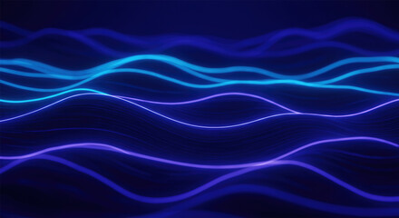 Fototapeta premium Dark blue abstract background with ultraviolet neon glow, blurry light lines, waves