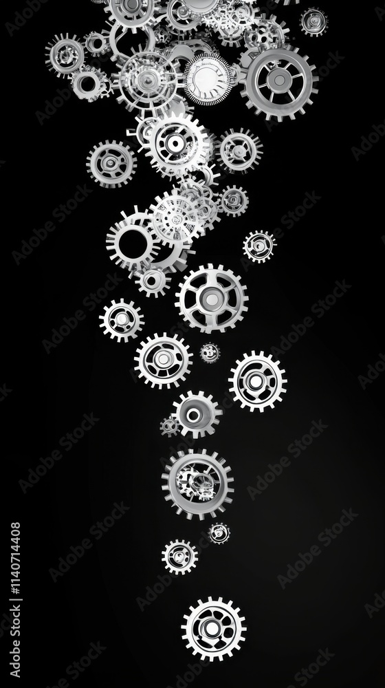 Aufkleber stylized digital gears cascading in a modern design against a black background