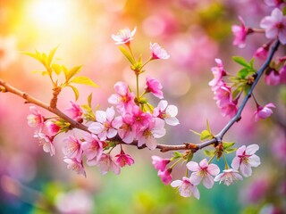 Obraz premium Stunning Tilt-Shift Cherry Blossom Photography: Pink Spring Leaves Macro Image