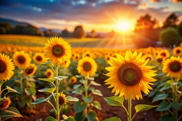 Fototapeta premium Stunning Tilt-Shift Fall Sunflowers: Miniature Sun-Kissed Fields