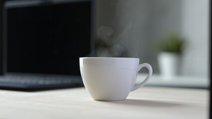 Coffee Break Moment in Modern Office Product Photography Closeup View Relaxing Work Environment
