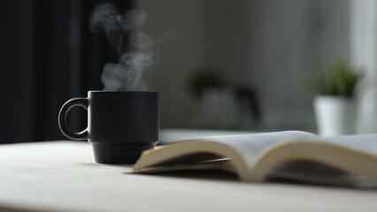 Cozy Indoor Lifestyle Event Steaming Coffee Cup Closeup in Serene Room Environment for Relaxation and Comfort