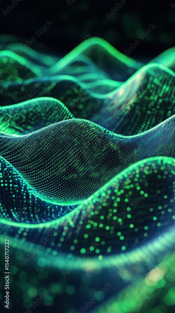 Fototapete dynamic digital waves create a mesmerizing flowing pattern in vibrant green and blue hues