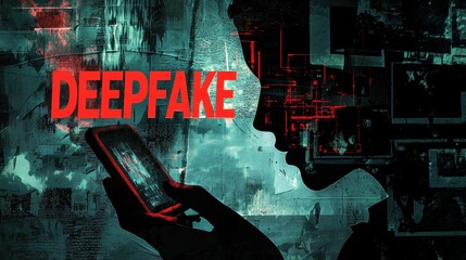 Silhouette of a person engaged with digital deepfake technology on a smartphone.
