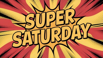 Super Saturday banner template: comic book-style text on an abstract background for a Saturday sale.