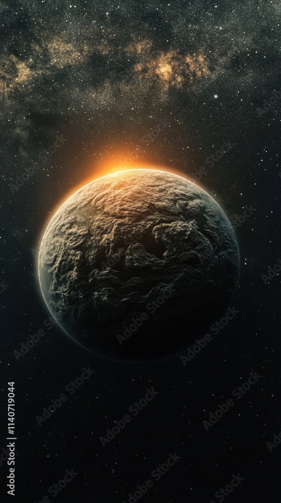 Poster exploration of a water-covered exoplanet with captivating features in a distant galaxy