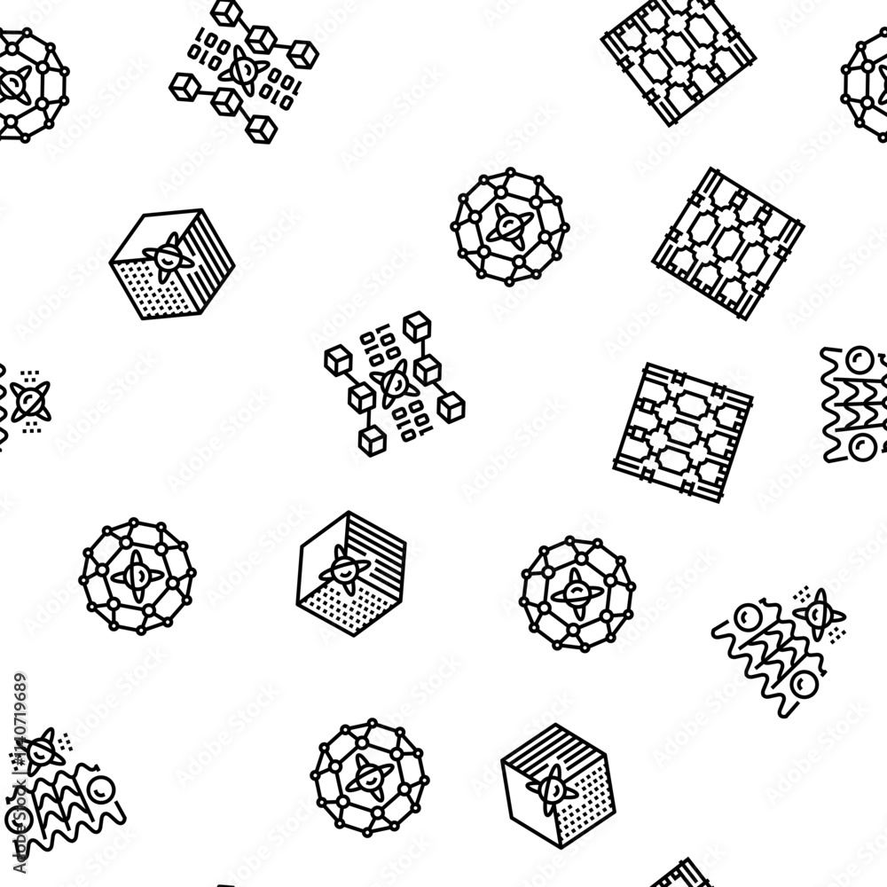 Aufkleber quantum technology data science vector seamless pattern thin line illustration