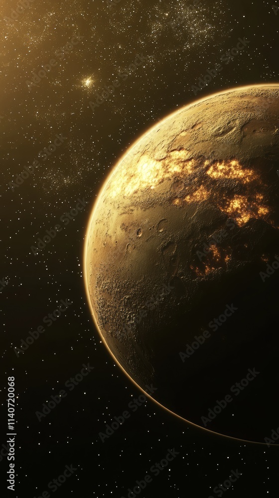 Aufkleber Close-up view of a distant exoplanet showcasing surface features and atmosphere in a vibrant cosmic setting