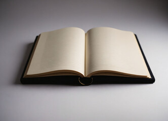 isolated open notebook with blank pages on a white background