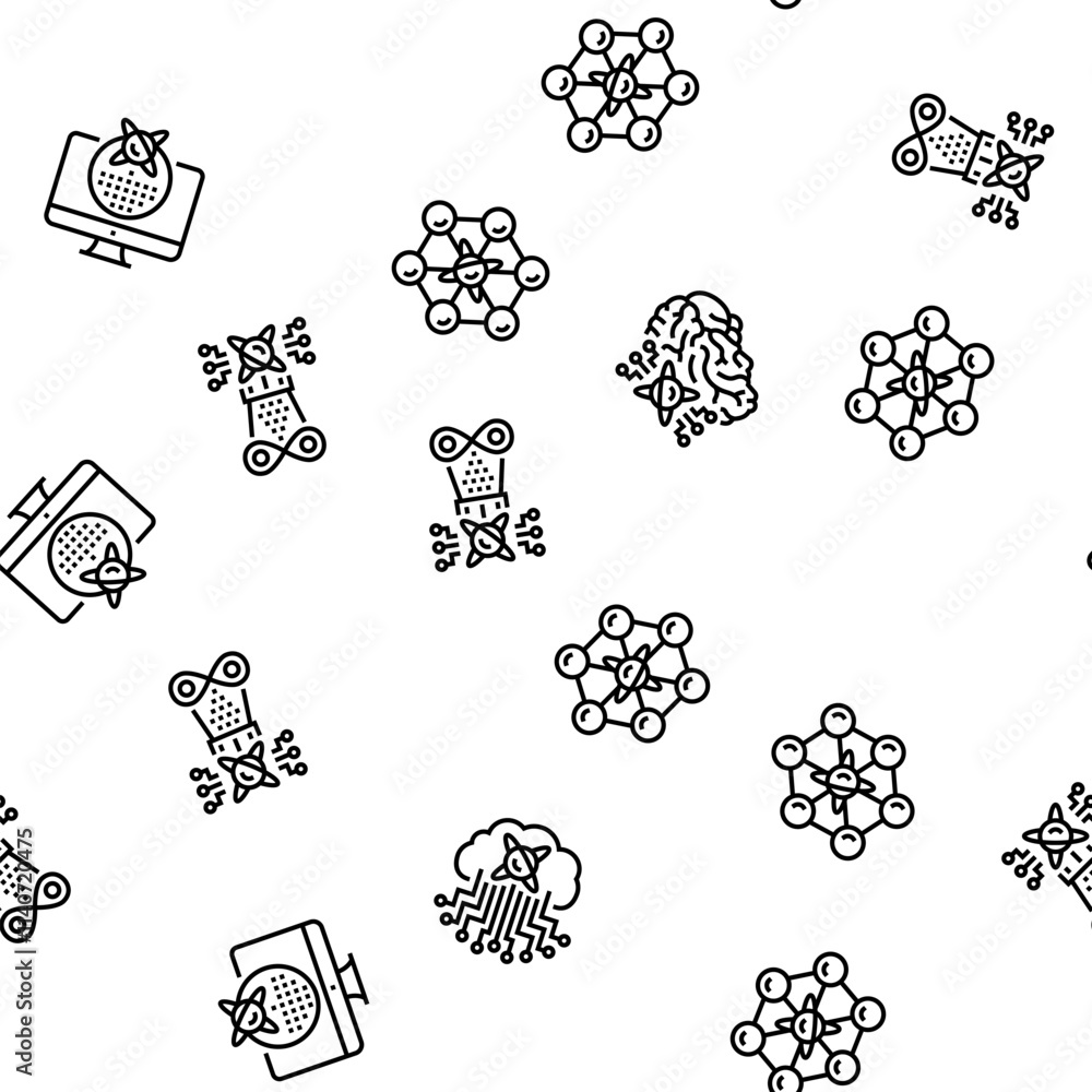 Poster quantum technology data science vector seamless pattern thin line illustration