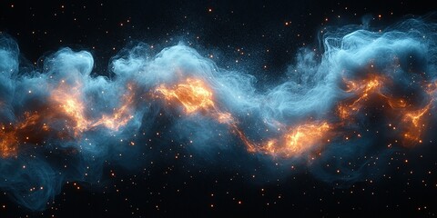 Naklejka premium Majestic cosmic nebula swirling with vivid colors and starry background in deep space