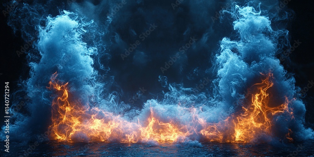 Poster dynamic contrast of flames and smoke in a dark environment creates a captivating visual experience a