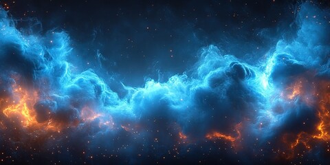 Obraz premium Vibrant cosmic cloud with blue and orange hues against a starry backdrop captured in deep space