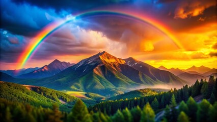 Obraz premium Sunset Mountain Rainbow Tilt-Shift Miniature Landscape Photography