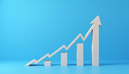 Up arrows on blue background illustration, copy space composition, business growth concept