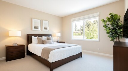 Bright and Serene Modern Bedroom with Natural Light and Minimalist Design Elements for Relaxation