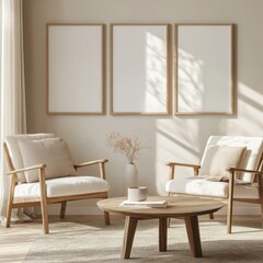 A white chair is sitting in front of a coffee table