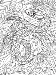 Coral Snake coloring book page, anime aesthetic, clean line art, no shading