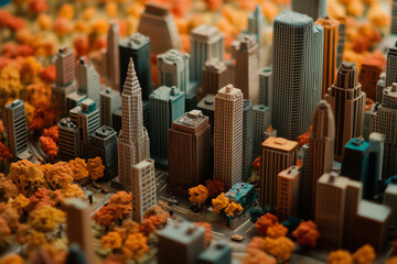 Miniature Cityscape Model with Autumn Landscape