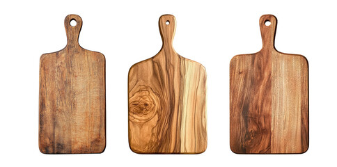 A collection of finely crafted wooden cutting boards in various sizes.
