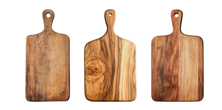 A collection of finely crafted wooden cutting boards in various sizes.