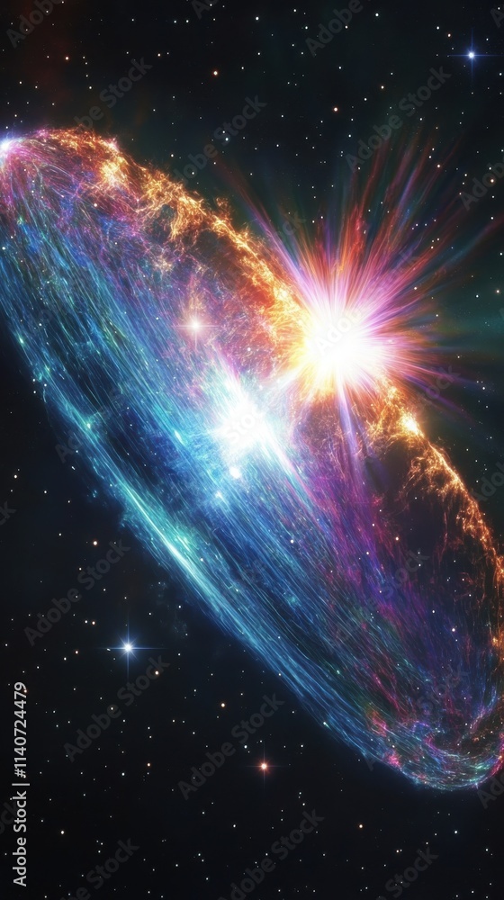 Poster spectacular cosmic explosion showcasing the vibrant aftermath of a supernova in deep space