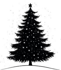 Small cute black silhouette of a cartoon Christmas tree on a white background