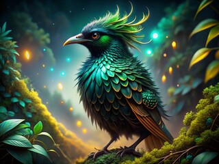 Obraz premium Surreal Black and Green Bird Photography: Dark Fantasy Avian Art