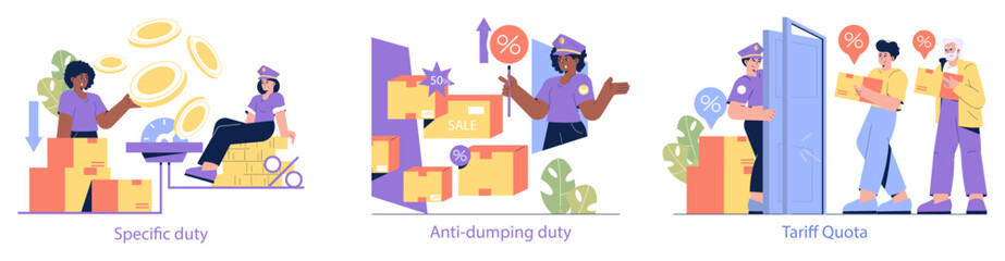 Customs Tariffs on Imports. Flat Vector Illustration