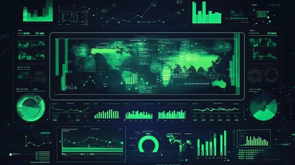 Fototapeta premium Futuristic Data Visualization Dashboard on Green Digital Interface