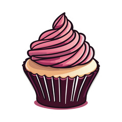 Vector Illustration of a Pink Frosted Cupcake with Swirled Icing and Creamy Base – Sweet Dessert Clipart