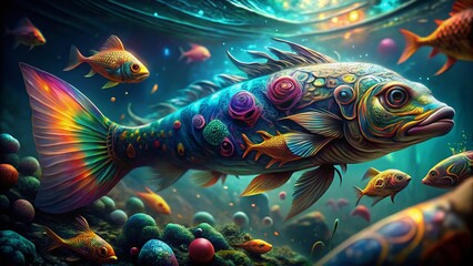 Surreal Fish Forearm Tattoo Art: Dreamlike Underwater Ink Designs, Bizarre Aquatic Body Art, Fantasy Fish Tattoo Sleeve