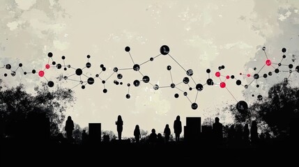 Connecting Through Technology: A Minimalistic Poster Design Featuring Diverse Individuals and Glowing Digital Pathways for a Modern Sports Interior