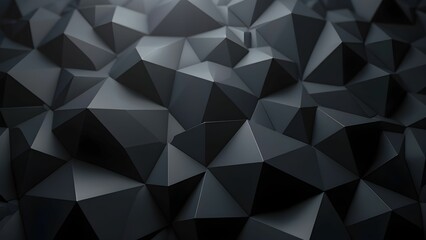 A futuristic dark background featuring a geometric pattern made of 3D triangular shapes.